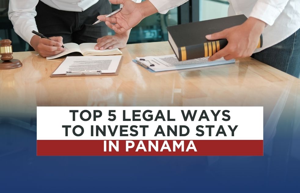 legal documents placed on a table with two men discussing legal ways to invest and stay in Panama