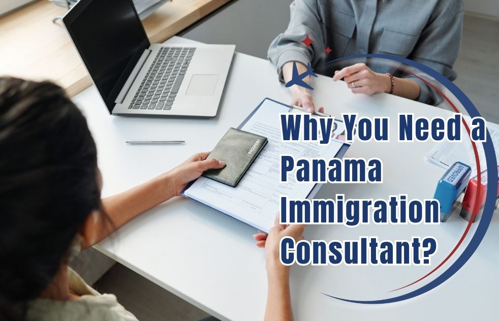 Client consulting with an immigration advisor about Panama residency requirements at a desk with a passport and documents