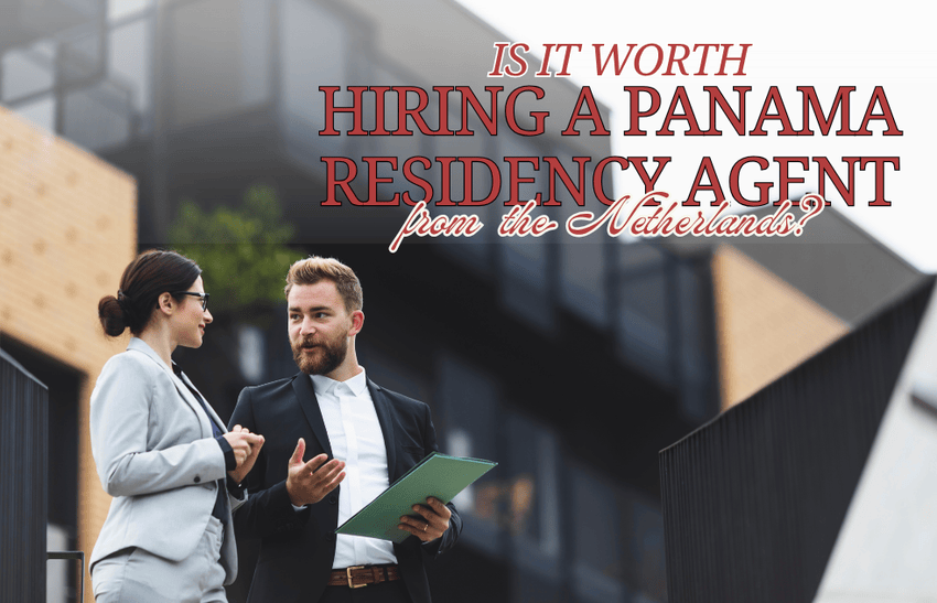 Two people standing infront of a building discussing if it is worth hiring a Panama residency agent.